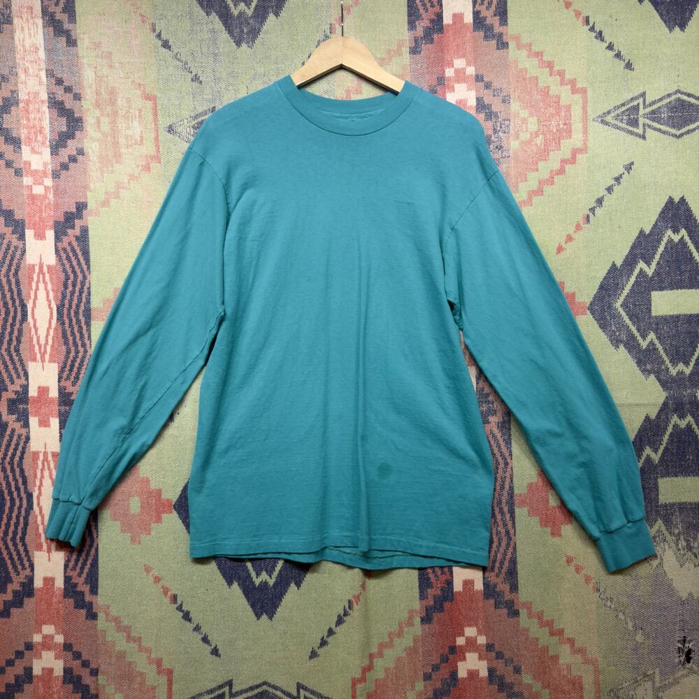 Hanes Vintage Blank Teal T Shirt Size Large 80s